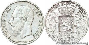 S3724 Belgium 5 Francs Léopold II Roi des Belges 1867 Argent Silver - Faire Offre
