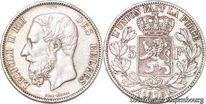 S3725 Belgium 5 Francs Léopold II Roi des Belges 1873 Argent Silver - Faire Offre