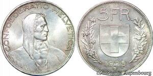 S3728 Suisse 5 Francs Confédération Helvétique 1925 B Berne Silver UNC ! FDC