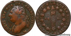 S3768 France Très Rare 12 Deniers Constitution Louis XVI 1793 Vache Pau - Faire Offre