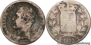 S3798 France 1 Franc Charles X Matrice du Revers à Quatre Feuilles 1830 M Toulouse Argent