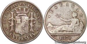 S3833 Espagne 1 Peseta 200 Piezas en Kilogramo 1870 * 1873 Silver >M offer