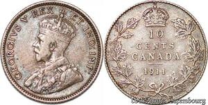 S3835 Canada 10 Cents George V 1911 Silver ->Make offer