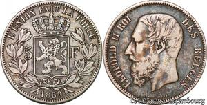 S3838 Belgium 5 Francs Léopold II Roi des Belges 1909 Argent Silver - Faire Offre