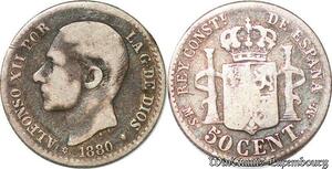 S3848 Espagne 50 Centimos Alphonse XII Madrid 1880 Argent Silver - Faire Offre