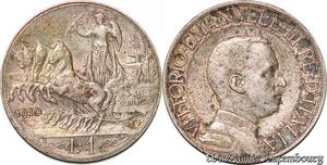 S3853 Italy 1 Lire Lira Vittorio Emanuele III 1910 R Rome Argent Silver