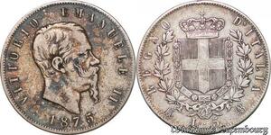 S3863 Italy 5 Lire Vittorio Emanuele 1875 M Milan Argent Silver - Faire Offre