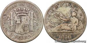 S3868 Espagne 2 Pesetas M Madrid 1870 Argent Silver - Faire Offre