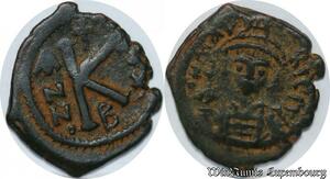 S3947 Demi Follis Justinien I de Face K couronne de laurI 482-565 B
