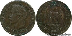 S90 France 5 Centimes Napoléon III Tête Laurée 1863 BB Strasbourg -> Faire Offre