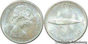 S180 Canada 10 Cents Elizabeth II Fish 1967 AU Silver -> Faire Offre