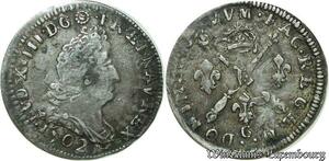 S259 France Très Rare Cinq Sols Louis XIV aux insignes, 1702 G PoitIs Argent