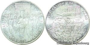 S351 France 100 Francs Général de Gaulle Libération Paris 1994 Argent Silver SUP