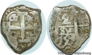 S397 Bolivie Colonial Cob 2 Reales Fernando VI 1746-1759 Potosi  1751 Silver