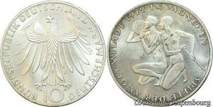 S466 Allemagne 10 Mark Olympiades Munich J Hambourg 1972 Silver SPL