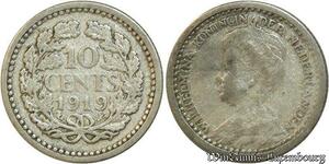 S499 Netherlands 10 Cents Wilhelmina 1919 Argent Silver -> Faire Offre