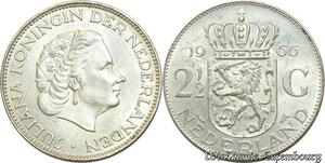 S504 Netherlands 2 1/2 Gulden Juliana 1966 Argent Silver -> Faire Offre