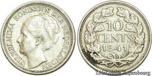 S507 Netherlands 10 Cents Wilhelmina 1941 Argent Silver -> Faire Offre