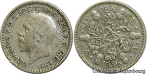 S522 United Kingdom 6 Pence George V 1936 Argent Silver -> Faire Offre