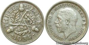 S524 United Kingdom 3 Pence George V 1934 Argent Silver -> Faire Offre