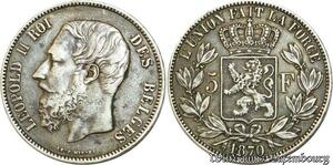 S537 Belgium 5 Francs Léopold II 1870 Argent Silver -> Faire Offre