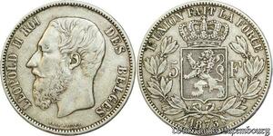 S540 Belgium 5 Francs Léopold II 1873 Argent Silver -> Faire Offre