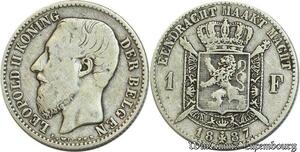 S542 Belgium Un Franc Léopold I 1887 Argent Silver -> Faire Offre