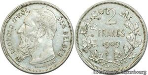 S544 Belgium 2 Francs Léopold II 1909 Argent Silver -> Faire Offre