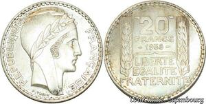 S553 France 20 Francs Turin 1938 Argent Silver SPL FDC -> Faire Offre