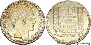S554 France 20 Francs Turin 1938 Argent Silver SPL FDC -> Faire Offre