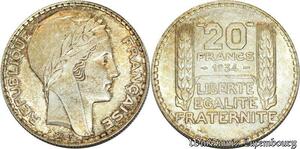 S555 France 20 Francs Turin 1934 Argent Silver SPL FDC -> Faire Offre