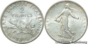 S564 France 2 Francs Semeuse 1898 Argent Silver Quasi SUP -> Faire Offre