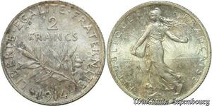 S565 France 2 Francs Semeuse 1914 Argent Silver SPL -> Faire Offre