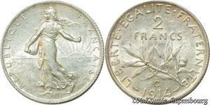 S566 France 2 Francs Semeuse 1914 C CastelSarrasin Silver SPL -> Faire Offre