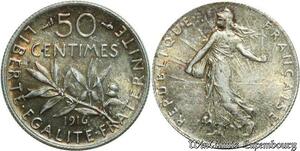 S574 France 50 Centimes Semeuse 1916 Argent Silver SPL FDC -> Faire Offre