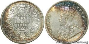 S591 India 1 Rupee India 1916 George V Silver UNC Rainbow -> Make Offer