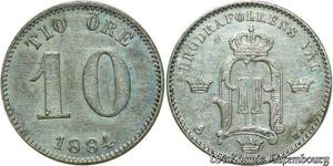 S593 Sweden 10 Ore Oskar II 1884 1872-1907 Silver -> Make offer