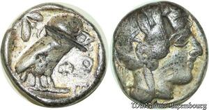 S609 Grèce Attique Tetradrachme Athéna Chouette Contremarque 490-407 Av J-C Silver