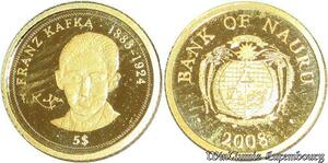 S632 Bank Naura 5 Dollars Franz Kafka 2008 Or Gold 999% PF BE Proof