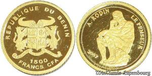 S641 Benin 1500 Franc CFA Rodin Le Penseur 2007 Or Gold 999% PF BE Proof