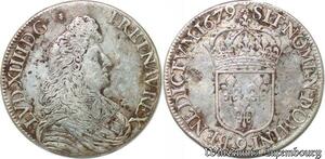 S652 France Très Rare Ecu Louis XIV cravate 1679 9 Rennes Magnifique portrait Argent