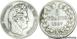 S679 France 5 Francs Louis-Philippe 1837 W Lille Argent Silver -> Faire Offre