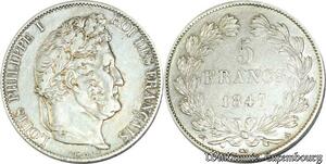 S680 France Rare 5 Francs Louis-Philippe 1847 A Paris Argent Silver Superbe +++