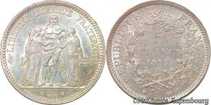 S691 France 5 Francs Hercule 1873 A Paris Argent Splendide FDC ! -> Faire Offre