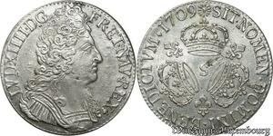S693 France Rare Ecu Louis XIV 3 couronnes 1709 S Reims Argent Silver Superbe
