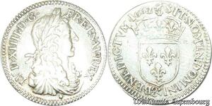 S698 France Rare 1/12 Ecu Louis XIV buste Juvénile 1662 & Aix Silver Quasi SUP