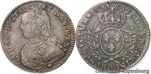 S706 France Très Rare R4 ! 1/2 Ecu aux lunettes Louis XV 1733 BB Strasbourg Argent