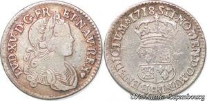S711 France Rare 1/10 Ecu de France Navarre Louis XV 1718 BB Strasbourg Argent