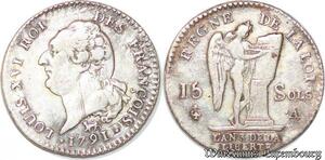S718 France Rare 15 Sols Louis XVI François 1791 .A Paris 2ème sem Léopard Argent