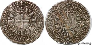 S725 France Rare R2 Gros Tournois Philippe III Philippe IV à l'O rond 1305 Argent